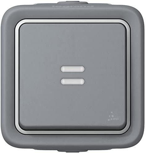 Legrand 069713 Interrupteur ou va-et-vient Lumineux Étanche, Plexo Complet Saillie, 10AX, 250V, Gris
