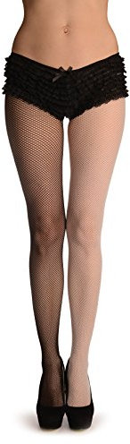 One Leg White & One Leg Black Fishnet - Weiß Strumpfhose