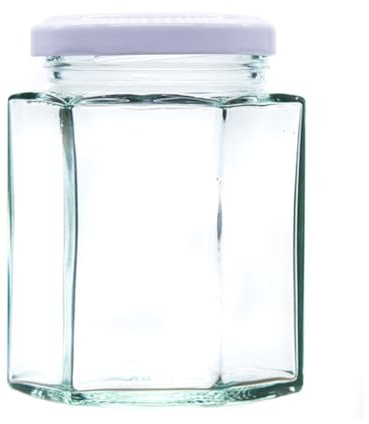 8oz/195ml Hexagonal Jam Jar - choice of packs and lid colours (Pack of 36, white)