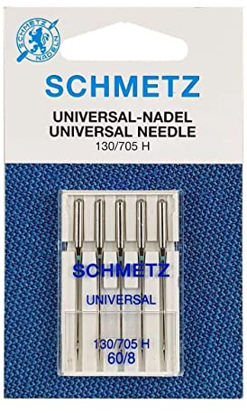 Aiguilles universelles pour machine à coudre SCHMETZ – 60 (8) aiguilles tout usage à pointe légèrement arrondie pour une couture lisse sur la plupart des tissus, durables et fiables, 5 pièces
