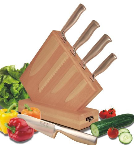Design-porte-couteaux aimanté premium plus de hêtre, 5 pièces
