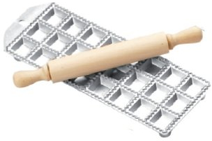 Panetta Casalinghin Alluminio Square Ravioli con mattarello in Legno, Argento, Pezzi