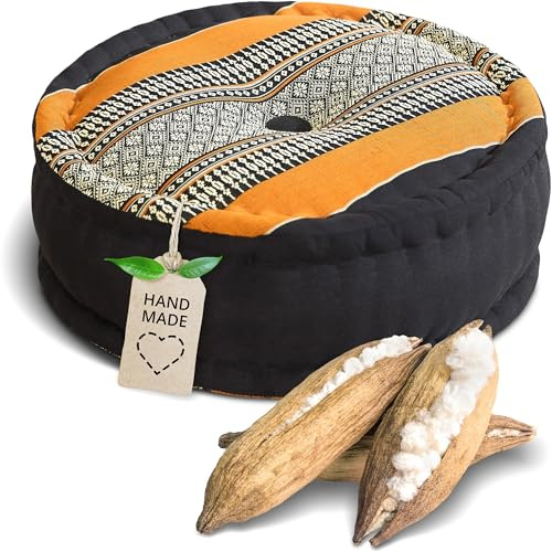 livasia Meditationskissen - Ø 38x15cm - Yogakissen mit Kapokfüllung, Pouf, Bodenkissen rund für Yoga und Zen Meditation, Zafukissen für Garten und Balkon, Sitzkissen handgemacht