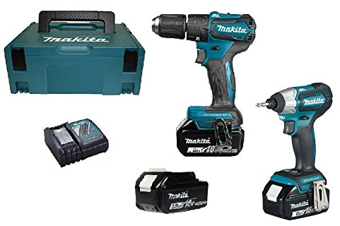 MAKITA trapano percussione DHP483 + avvitatore impulsi DTD155 con 3 batterie 18v 3ah DLX2221JX3