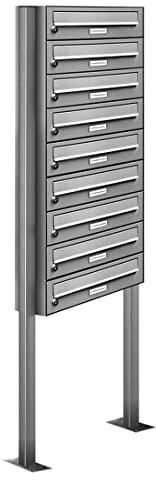 AL Briefkastensysteme 9er V2A Edelstahl Stand Briefkasten rostfrei als 9 Fach Briefkastenanlage Freistehend DIN A4 in Postkasten Design modern