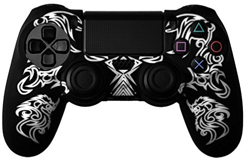 DRAGON PATTERN SILICON PROTECT CASE SKIN FOR PS4 CONTROLLER BLACK WHITE