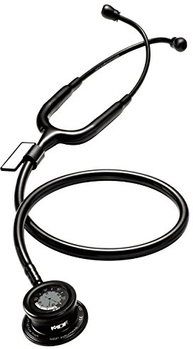 MDF Instruments, Pulse Time® 2-in-1 Digital LCD Clock and Single Head Stethoscope - Free-Parts-for-Life & Lifetime Warranty - All Black (MDF740-BO)