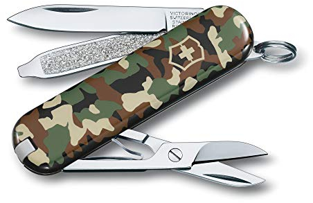 Victorinox Classic SD Swiss Army Pocket Knife, Small, Multi Tool, 7 Functions, Scissors, Nail File, Camouflage