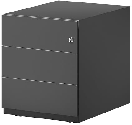 BISLEY Rollcontainer Note mit Griffleiste, 3 Universalschubladen, Metall, 633 Schwarz, 56.5 x 42 x 49.5 cm