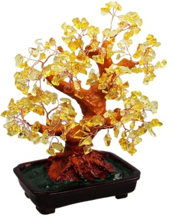 Feng Shui Glücksbringer Baum, 25 cm mit ca 280 Steinen, Geldbaum Bonsai Pfennigbaum Miniaturbaum Harmoniebaum Yoga Meditation Dekoration, Handarbeit