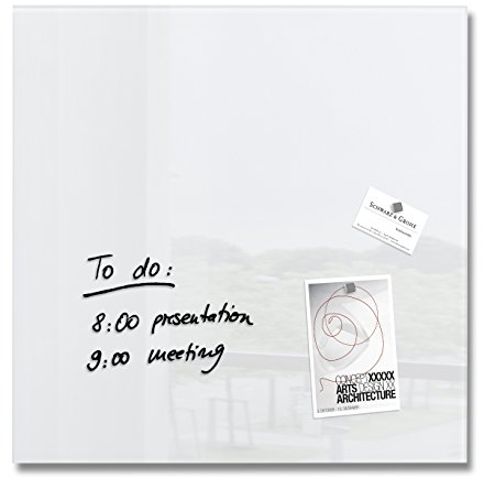 SIGEL GL111 Premium Glas-Magnettafel 48 x 48 cm super-weiß hochglänzend, SGS geprüft, einfache Montage, incl. 3 Magnete, für Büro & Küche, Artverum