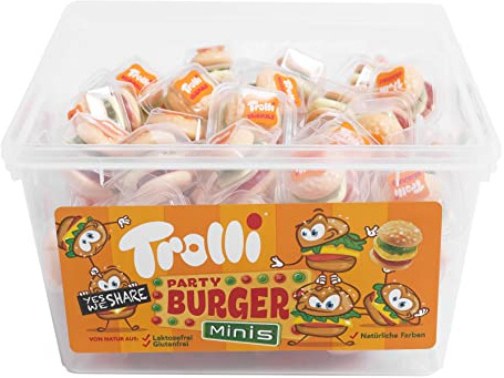 Trolli Mini Burger mehrschichtige Burger aus Schaumzucker und Fruchtgummi 600g | 600g, Einzeln verpackt, Ideal für eine Sommerparty, Candy Bar, Kindergeburtstag & als Mitgebsel