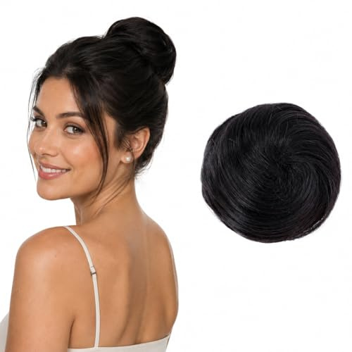 CAISHA 100% ECHTHAAR Haarteil Haarknoten DUTT Naturschwarz H311f