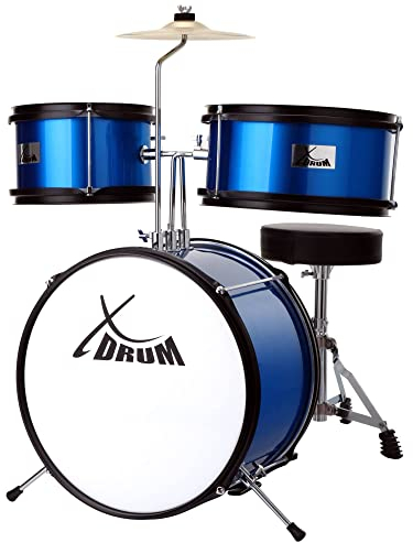 XDrum Junior KIDS Schlagzeug inkl. Schule - Kompaktes Kinderschlagzeug - Für Kinder im Alter von 3-5 Jahren - Kinderleichter Aufbau - Mit Schule, Hocker, Drumsticks & Stimmschlüssel - Blau