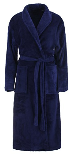 Brandsseller Albornoz Unisex de Microfibra L/XL – Bata de Baño Suave con Cuello Chal y Bolsillos para Hombre y Mujer – Ideal para Casa, Viajes, Hotel o Spa – Color Azul Marino