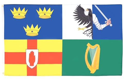 AZ FLAG Flagge Irland 4 Provinzen 150x90 cm Irische Polyester 100D 2 Ösen | Für innen und außen dekorative Flagge Ireland 4 provinces doppelte Nähte und verstärkte Kanten mit Metallösen 100D Polyester