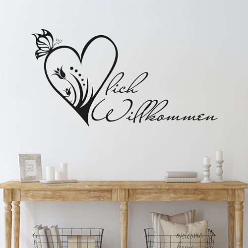 GRAZDesign Wandtattoo Flur Herzlich Willkommen, Wandsticker Flur und Diele, Eingang, Sprüche Wandsprüche, Sticker Aufkleber modern - 95x50cm / 080 braun