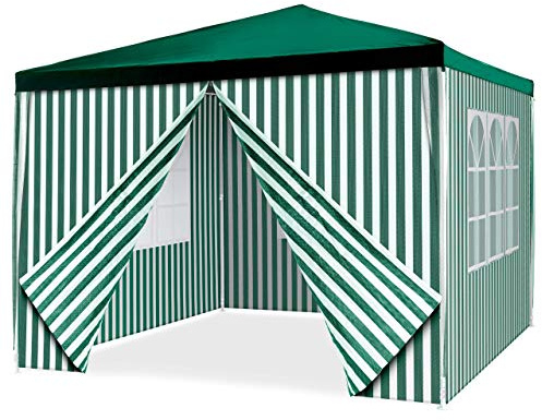 Pavillon 3x3 m grün weiß PE Plane 110g/m² 4 Seitenteile Partyzelt Gartenzelt Sonnenschutz Stahlgestell Festivalzelt Eventzelt