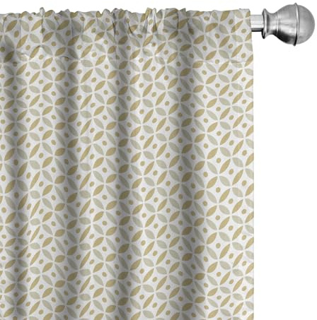 Lunarable Geometric Circle Window Curtains, Disc Shaped Overlaps Dots and Turning Lines with The Inner Circles Image, Lightweight Decor 2-Panel Set with Rod Pocket, Pair of - 28 x 63, Cream Beige