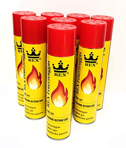 REX Feuerzeuggas 8X 300ml Nachfüllgas Propan-Butan Gas Feuerzeug