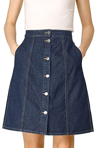 Allegra K Women's Denim Skirts 2024 Casual A-Line Short Button Down Jean Skirt X-Large Navy Blue