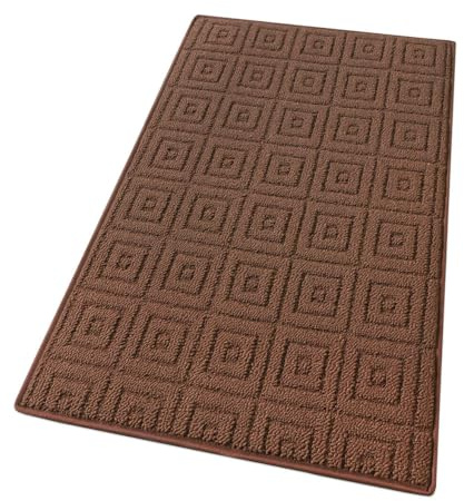 emmevi Tapis de cuisine 3D antidérapant, couleur unie, lavable, doux, absorbant, modèle EVITA 50 x 80, marron