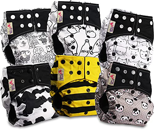 Littles & Bloomz Wiederverwendbare Windeln Baby Pocket Stoffwindel Charcoal Druckknopf 6 Windeln BCP-0602