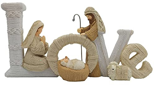 HOWFIELD Christmas Figurine Love Nativity Statue - 10.4 Inch Home Decor Resin Sculpture with Holy Family