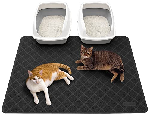 Conlun matta kattsandsmatta 119 x 89 cm kattlådematta, rutnät strökontroll design kattlådeunderlägg, vattentätt urinbeständigt material, lätt att rengöra (svart)