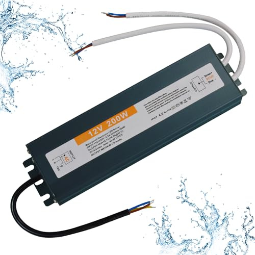 Fuente Alimentacion LED 12V 200W IP67 Impermeable Transformador para Tira LED, Iluminación Exterior Interior