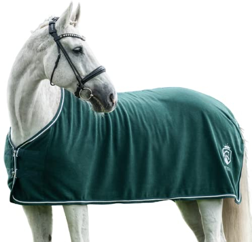 EQUILYX® Abschwitzdecke Pferd [perfekte Passform] Fleecedecke Stalldecke Transportdecke wärmend feuchtigkeitsabsorbierend atmungsaktiv (Opalgrün, 155)