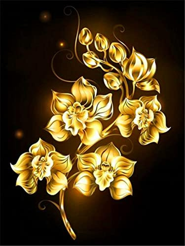 Instarry DIY 5D Diamantmålning Kit Full Drill Diamond Painting Rhinestones Broderi Vardagsrum Dekoration för Väggen Gyllene Blomma 70x50 cm