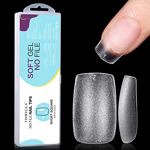 TOMICCA Carré Court Capsule Americaine Ongle-Pose Americaine Ongle,Capsules Ongles-Faux Ongles en Gel Couverture Complète-360 Pièces 15 Tailles
