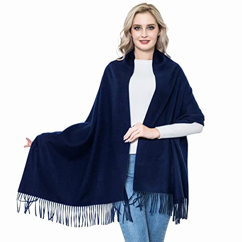 vimate Warme Winter Schals, Große Marineblau Pashmina Wool Schals und Wraps für Frauen und Männer (DE-Navy Blue)