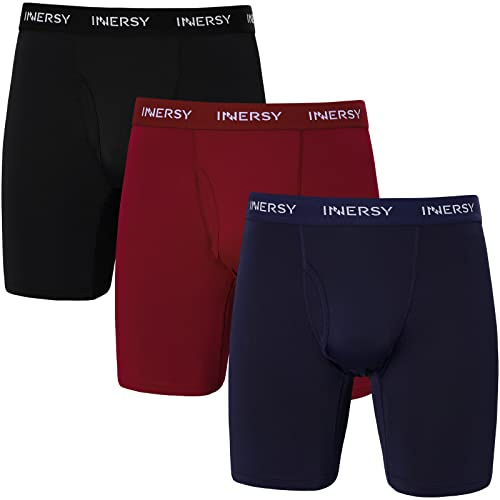 INNERSY Mens Long Leg Boxers Shorts Anti Chafing Underwear with Fly 3 Pack | No Chub Rub Trunks, Breathable Boxer Briefs, Lightweight Quick Dry Mesh Fabric, Sports/Running/Hiking/Gym/Everyday, Tag-free