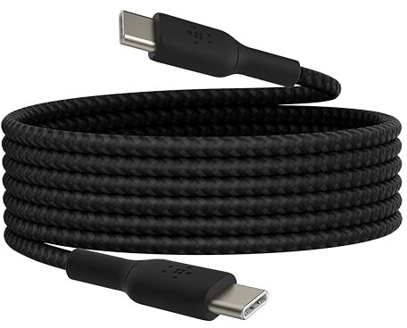 Belkin BoostCharge Cavo Intrecciato USB-C a USB-C 2m per iPhone 15, Pro, Pro Max, Plus, Galaxy S24, S23, Note10, Note9, Pixel 8, 7, iPad Pro, Nero