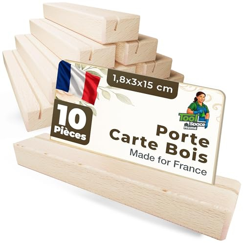 ToolSpace 10x Portacarte in Legno Segnaposto in Legno di Faggio Porta Menu da Tavolo Portacarte di Posizione per Ristoranti Matrimoni Banchetti Celebrazioni Accessori per Feste 15x3x1,8 cm A4-Style