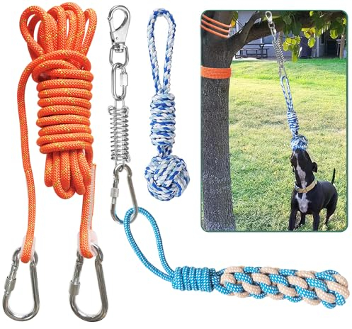 TUAHOO Outdoor Hanging Bungee Dog Toy, Interactive Tether Tug of War Toy for Pitbull Small to Large Breeds, Tree Tugger Rope Pulling with Spring Pole, 2 Dog Rope Toys