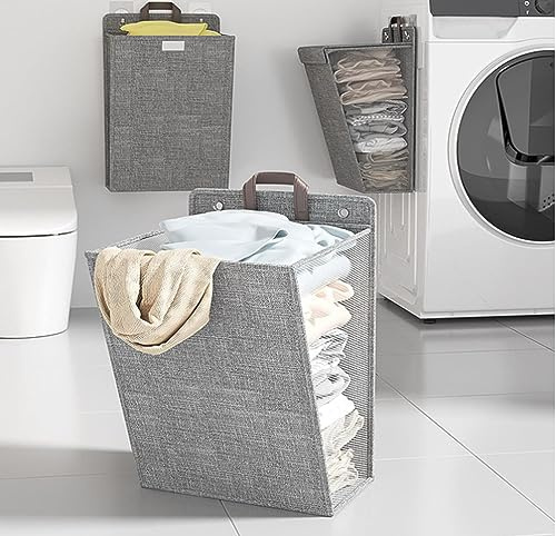 vicusse WÄschekorb Faltbar, Wäschesammler zur Wandmontage, Wäschesack zum Aufhängen, Wäschekörbe zur Wandmontage, für Wäsche, Kleidung, Decken, Kissen, Spielzeug Grau