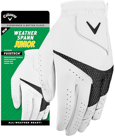 Callaway Golf Weather Spann Junior - Guante para niños (usado en la mano izquierda, grande, blanco)