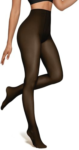 OEAK Collants doublés en polaire pour femme - Faux collants translucides thermiques opaques taille haute - Legging d'hiver transparent, Faux noir translucide, Small-medium