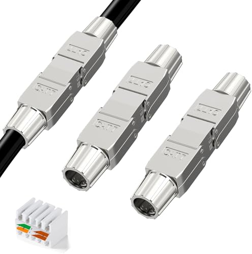RJ45 Verbinder Werkzeuglos Cat7 Cat6 Cat5, LAN Kabel Kupplung Adapter | für Verlegekabel Netzwerk Verbinder STP Vollgeschirmt 10 Gbps, Ethernet Installationskabel Verlängerung (3 Stück)