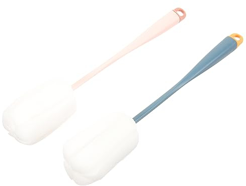 Gatuida Baby Bottle Cleaner Brush and Long Handle Cup Washer with Detachable Sponge Head, Soft Cleaning Brush Set for Glass Bottles and Feeding Cups, 2pcs Blue and Pink