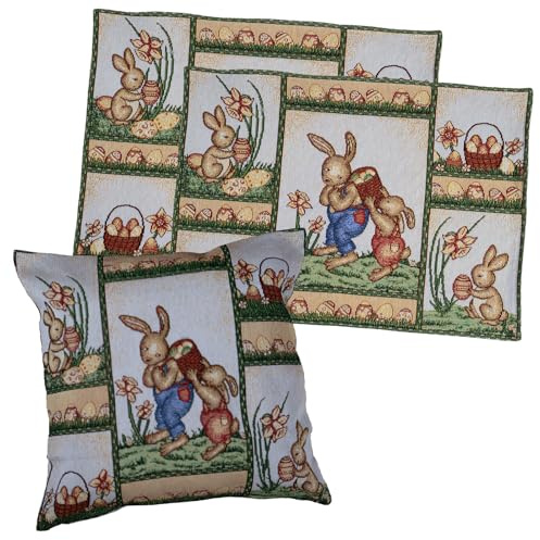 Gobelin Tischset 2er Pack Ostern Tischdeko mit Baumwolle Osterdeko Untersetzer Esstisch Deko Landhaus Typ884 Platzsets 33x46 cm Patchwork Osterhasen