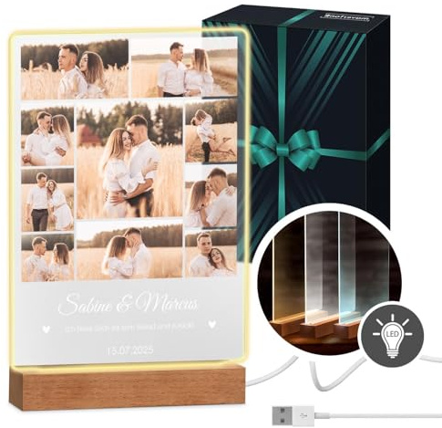 Maverton beleuchteter LED-Rahmen - personalisiertes Acryl Glasbild mit Foto - Fotorahmen mit LED-Beleuchtung - LED Acrylglas Fotogeschenk für Frau Mann Paar - Größe: L/XL - Liebespaar