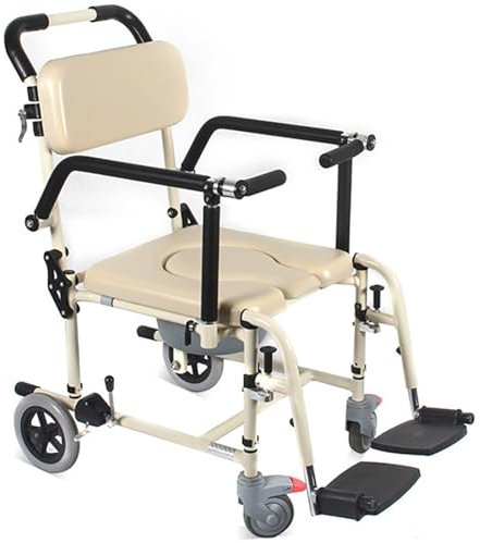 Toilettenstuhl Mit Rollen, Dusch Toilettenstuhl Fahrbar WC-Stuhl Mit Armlehne Und Rückenlehne, Duschstuhl Mit Rollen Für Senioren Und Behinderte, Nachtstuhl Mit Toilette Für Erwachsene, Bis 100 Kg
