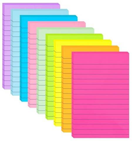 9 Pack Lined Sticky Notes 4x6 in Post Sticky Notes with Lines, 9 Bright Colors Self Sticky Notes Pad Its, Large Ruled Sticky Note for Office, Home, 35 Sheets/Pad