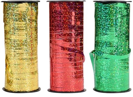 FSSTUD 3 Rollen 0,5 cm dünnes gekräuseltes Ringelband, dickes glänzendes Band, Metallic-Ballonschnur, Glitzer, Ballonband, Geschenkverpackung, Geschenkband