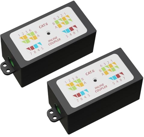 rhinocables RJ45 Cat 6 Punchdown Krone Joiner | Inline Gigabit Ethernet Coupler for LAN Cables | Colour-Coded IDC Junction Box for Extending & Repairing Structured Network Runs, Black (Pack of 2)