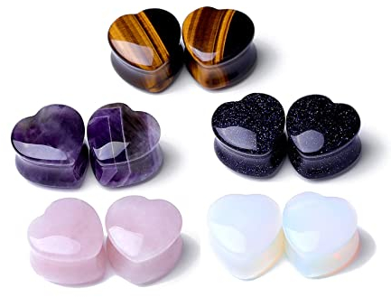 Bcughia Tunnel Ohrringe 20mm Stein Flesh Tunnel Plug Herz Form Stein Tunnel Set, 10 Stück